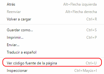 Menú contextual para ver el código fuente